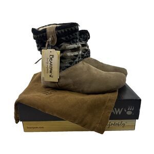 Bearpaw Amber Bootie Taupe Pull On Ankle Suede Patchwork Wool Sheepskin New W 8